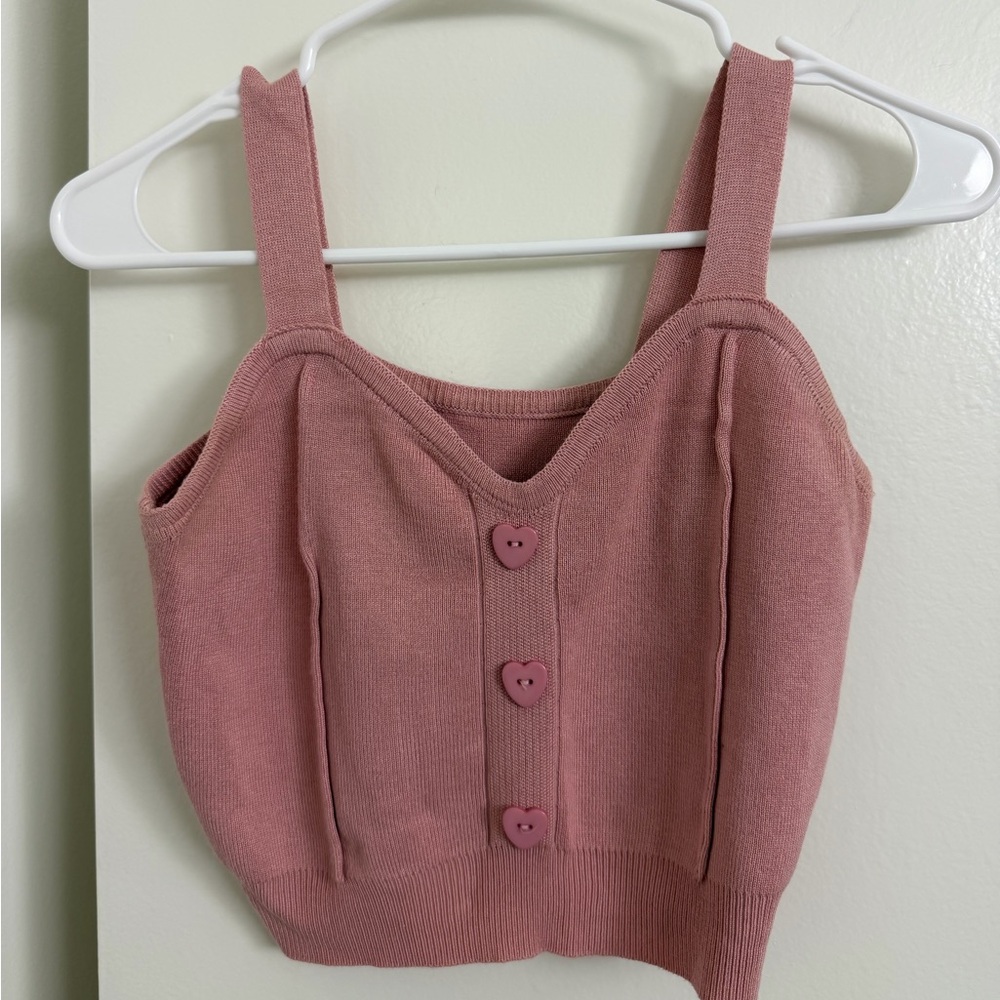 YesStyle Pink Crop Top with Heart Buttons